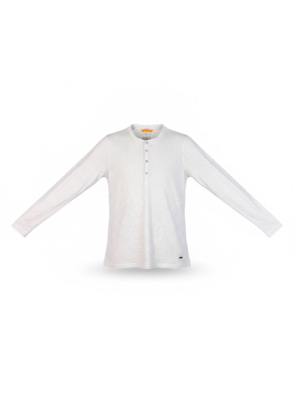 Hugo Boss Mens White Cotton Long Sleeve Henley Shirt Slim Fit Boss Orange Sz XL